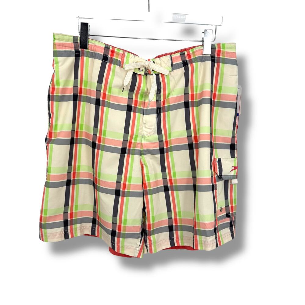 Speedo shorts men's XL Speedry swim trunks mesh lined plaid pockets NEW